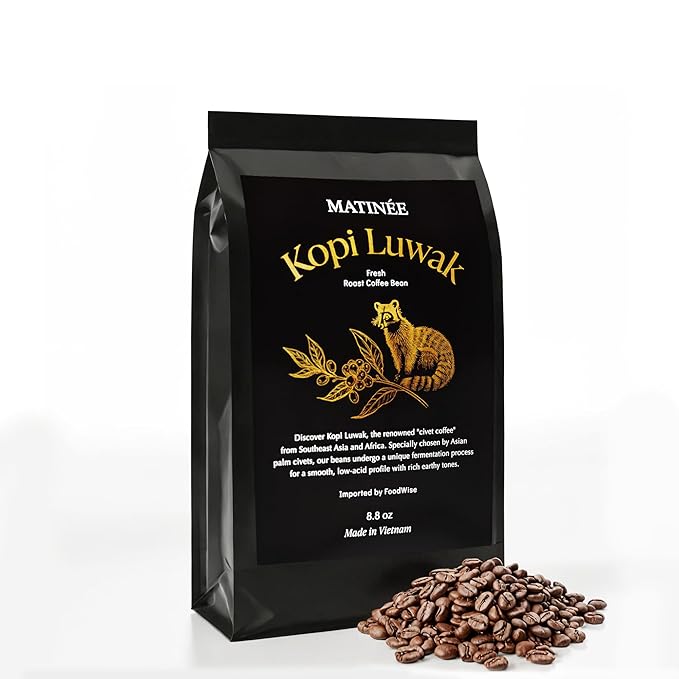 MATINÉE Wild Kopi Luwak Coffee Beans Medium Roast Whole Bean Beans Civet Coffee - Sustainably Sourced From Vietnam 8.8oz / 250 Grams