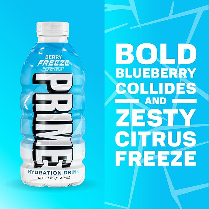 PRIME HYDRATION Berry Freeze Cherry Freeze &amp Ice Pop 12 Fl Oz Variety Sports Drinks &amp Rapid Rehydration Electrolyte Powder Sticks Ocean Cherry &amp 12 Pack Black Graffiti Squeeze Sports