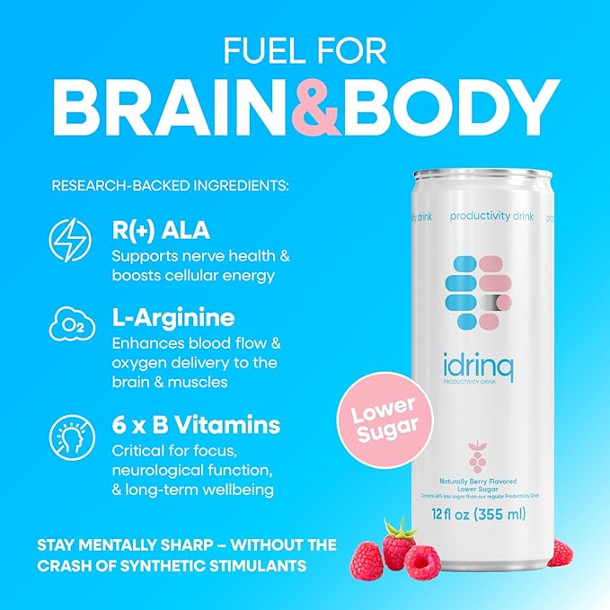 Idrinq - Low Sugar Berry Caffeine Free Energy Drink 12oz - 12-Count