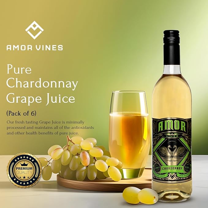 Amor Vines: Chardonnay Grape Juice - 100% Pure Non-Alcoholic No Water Added Preservative-Free – 750ml Glass Bottles (Pack of 6)