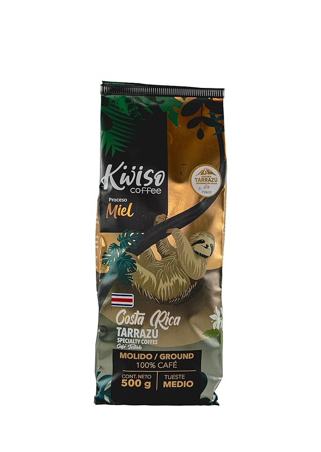 Kwiso Coffee Honey Process Tarrazu Costa Rica Single Origin Arabica 17.6 oz Ground Coffee Medium Roast Gourmet Specialty 500 g