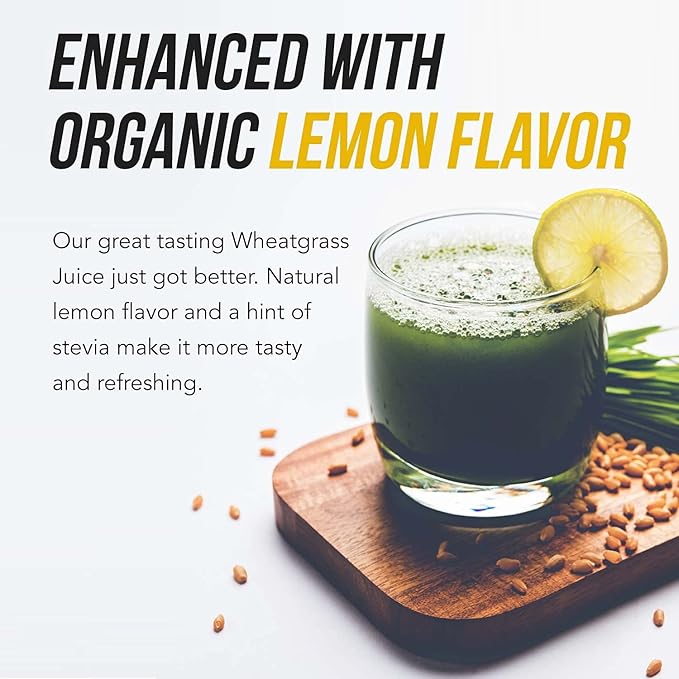 Organic Wheatgrass Juice Powder - Organically Grown in Volcanic Soil of Utah - Raw &amp BioActive Form Cold-Pressed Then CO2 Dried 20:1 Super Concentrate - Lemon (6.2 oz - 60 Servings)