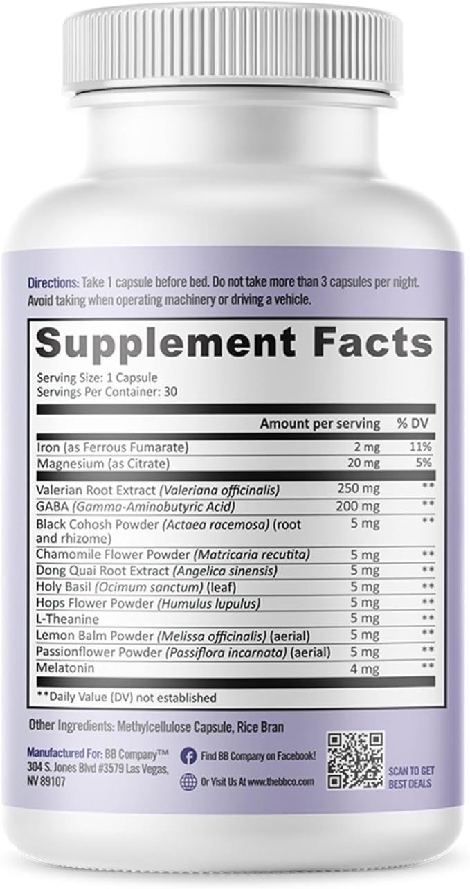 BB Company inergySLEEP | Natural Sleep Supplement &amp Sleep Aid for Deep Sleep Helps to Calm &amp Relax | Magnesium Lemon Balm Black Cohosh GABA Holy Basil | Packaging Vary | 30 Ct