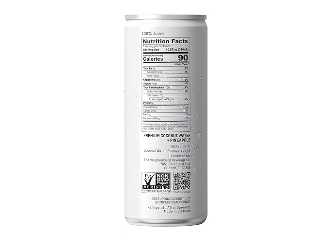 Once Upon a Coconut Premium Pineapple Coconut Water - Low Calorie All-Natural Drink with Electrolytes - Non-GMO - Gluten-Free - 10.8 Fl Oz (Pack of 12)