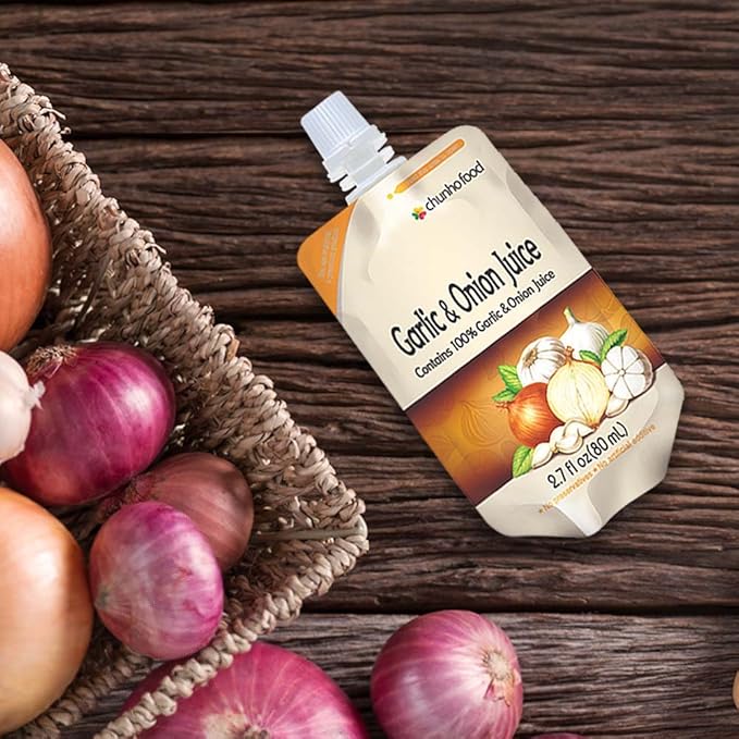 Chunho Food Garlic &amp Onion Juice Contains 100% Garlic &amp Onion. Enhance Immunity. No Preservatives and Artificial Additives. [60 Pack]