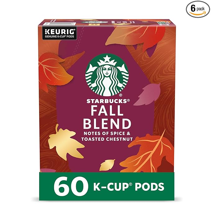Starbucks K-Cup Coffee Pods Medium Roast Coffee for Keurig Coffee Makers Fall Blend 100% Arabica Limited Edition 6 Boxes (60 Pods Total)