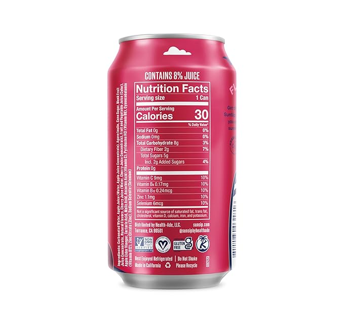 SunSip Prebiotic Soda by Health-Ade Better-for-You Soda Swap Beverage with Vitamins &amp Minerals Naturally Sweetened with 5g of Sugar Cherry Cola 11.5 oz (12 Pack)