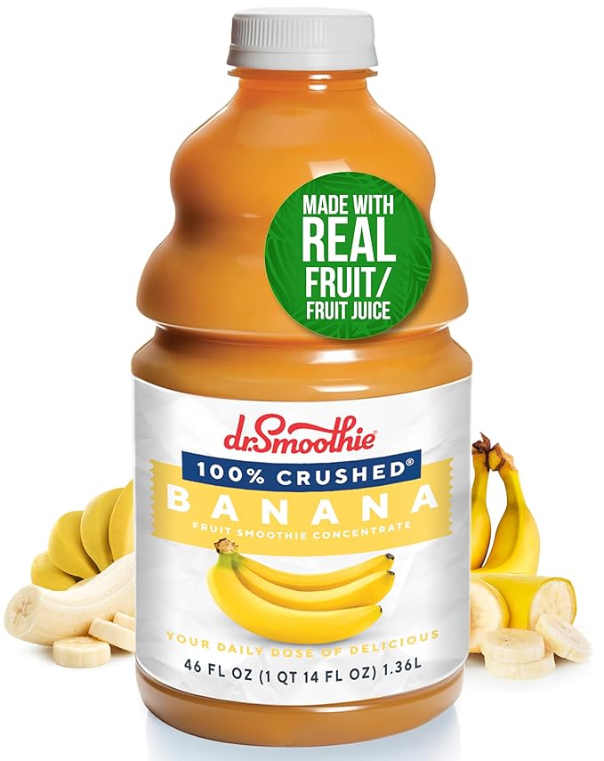 Dr. Smoothie 100% Crushed Banana – No Added Sugar Made with Real Fruits/Fruit Juice – Vegan No Artificial Colors or Flavors – Rich &amp Creamy Sweetness of Perfectly Ripe Bananas – 46 oz Bottle