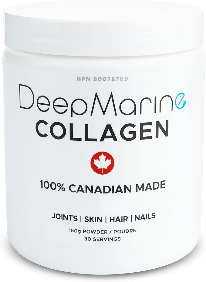 DeepMarine Collagen 100% Canadian Made Collagen Peptides Wild-Caught Collagen Powder Hydrolyzed Marine Collagen - 30 Day Supply - Gluten-Free Tasteless Odourless Keto and Paleo Friendly