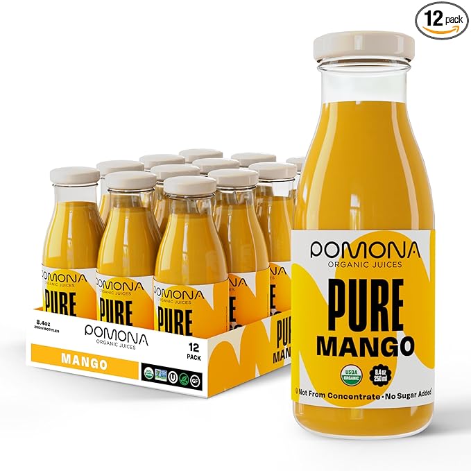 Pomona Organic Juices Pure Mango Juice 8.4 Ounce Bottle (Pack of 12) Cold Pressed Organic Juice Non-GMO No Sugar Added Not from Concentrate Gluten Free Kosher Certified Preservative Free