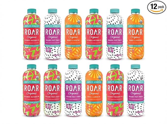 Roar Sparkling Water Variety Pack – 12 Pack 532ml Bottles – Dragon Fruit Punch Strawberry Lemonade &amp Mango Clementine – Zero Sugar Naturally Flavored Refreshing Carbonated Beverage