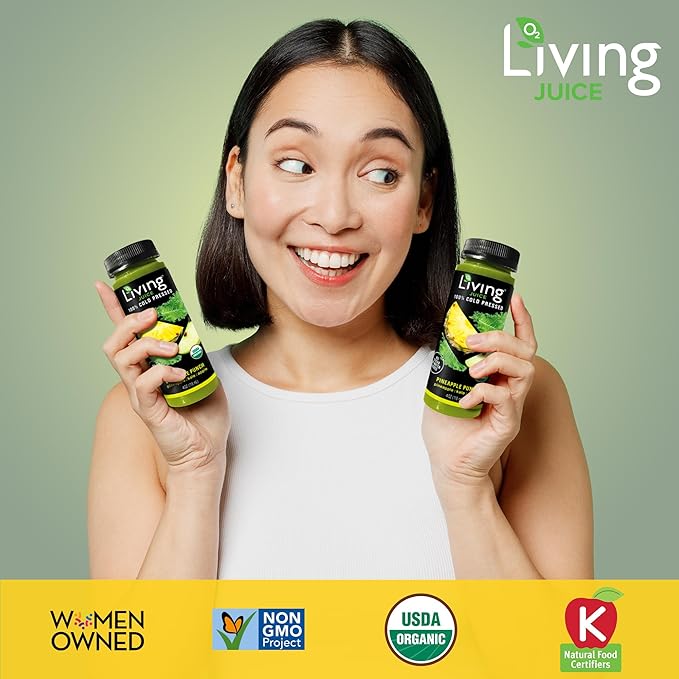 O2 Living Juice Cold Pressed Drink - Pineapple Punch Organic Juice Pack - No Added Sugars or Water Naturally Sweetened from Fruits Rich in Nutrients &amp Vitamins - Non-GMO - 4 fl oz - 8 Pack