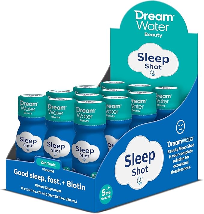 Dream Water Sleep Aid Supplement Drink Melatonin 5mg GABA 5-HTP 2.5 oz Sleep Water Snoozeberry + Beauty Zen Tonic 24-Pack