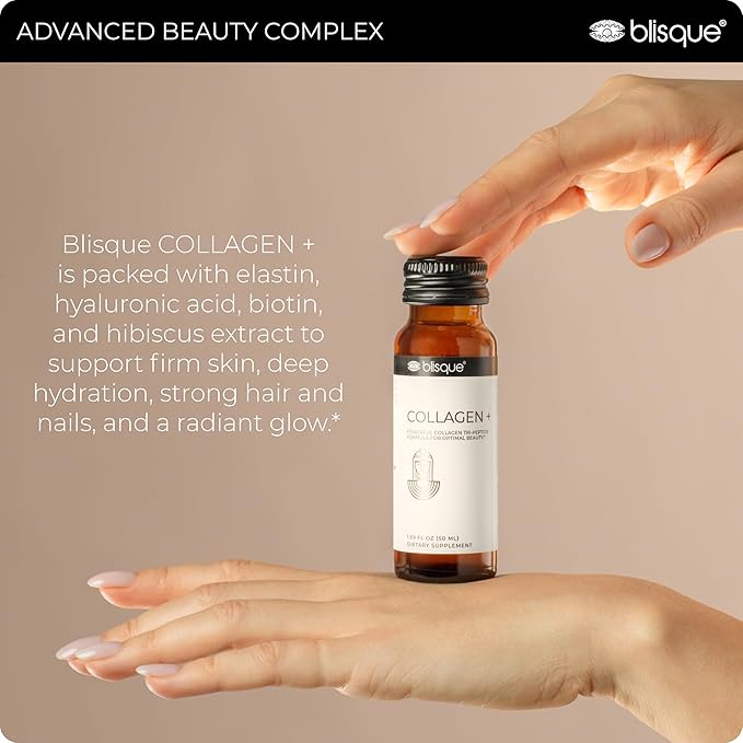 Blisque - Liquid Collagen Tri-Peptide Complex | with Biotin and Hyaluronic Acid | for Hair Skin and Nails | 10 Bottles | 10-Day Supply