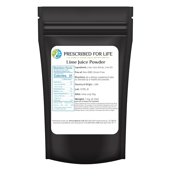 Prescribed for Life Lime Powder Natural &amp Unsweetened Spray Dried Lime Juice Powder Made from Real Limes Vegan Gluten Free Non GMO Reconstitute Ratio 1:2 (1kg / 2.2lb)