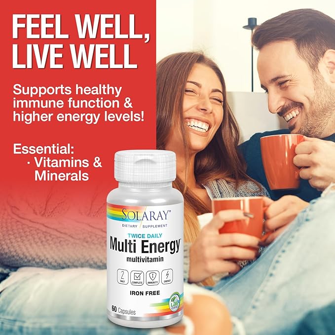 SOLARAY Twice Daily Multi Energy Multivitamin Iron Free | Complete Multi for Immune &amp Energy Support | Non-GMO | 120ct (30 Serv 60 CT)
