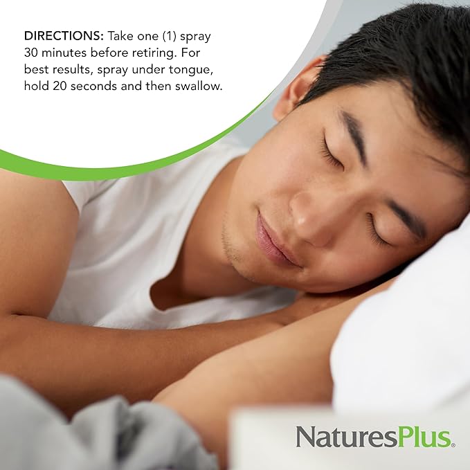 NaturesPlus Melatonin Spray Natural Peppermint Flavor - 2 fl oz - with Vitamin B6 &amp E - Vegetarian Gluten Free - 80 Servings