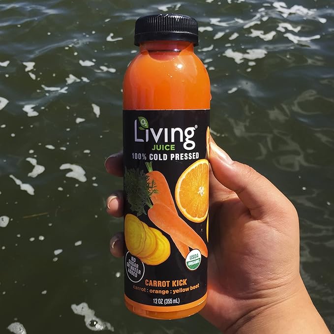 O2 Living Juice Cold Pressed Drink - Carrot Kick Organic Juice Pack - No Added Sugars or Water Naturally Sweetened from Fruits Rich in Nutrients &amp Vitamins - Refreshing &amp Non-GMO - 12 fl oz