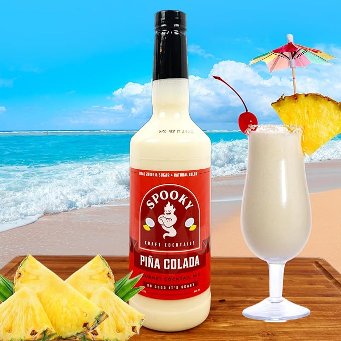 SPOOKY - Piña Colada Drink Mix - Real Coconut &amp Pineapple Juice - No Artificial Color or Flavor - NO High Fructose Corn Syrup - Premium Gluten Free Cocktail Mixers - 32 Oz (Pack of 2)