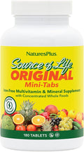 NaturesPlus Source of Life No Iron - 180 Mini-Tabs - Multivitamin &amp Mineral Supplement - Supports Natural Energy &amp Overall Well-Being - Gluten Free Vegetarian - 30 Servings