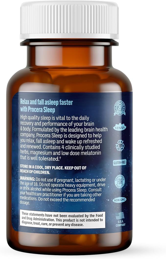 Procera Sleep - Wake Feeling Refreshed - Helps Regulate Circadian Cycles - 7 Clinically Proven Natural Ingredients - Non Habit-Forming - No Side Effects - Theanine - Melatonin - Lemon Balm - 60 Count