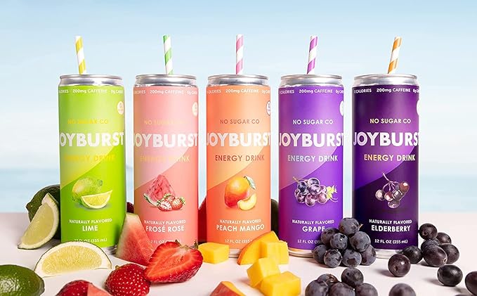 No Sugar Joyburst Energy Drink Grape 0 Calorie 0 Sugar Sugar Free Energy Drink with Natural Caffeine Hint of Sweetness and Refreshing Sparkling Water - 12 Packs