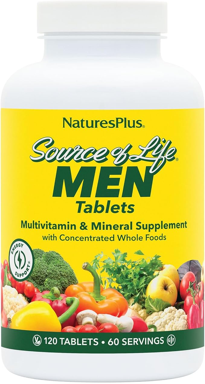 NaturesPlus Source of Life Men - 120 Tablets - Iron-Free Multivitamin &amp Mineral Supplement - with Saw Palmetto Lycopene &amp Rhodiola - Gluten Free Vegetarian - 60 Servings