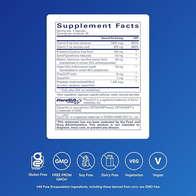 Pure Encapsulations Macular Support Formula | Hypoallergenic Supplement with Enhanced Antioxidant Formula for Healthy Eyes* | 60 Capsules