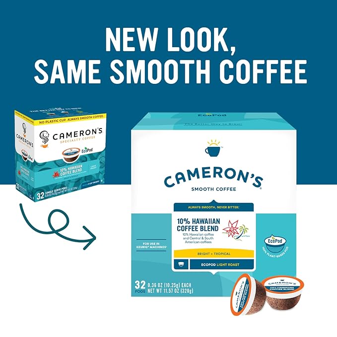 Cameron's Coffee Single Serve Pods 10% Hawaiian Coffee Blend 32 Count