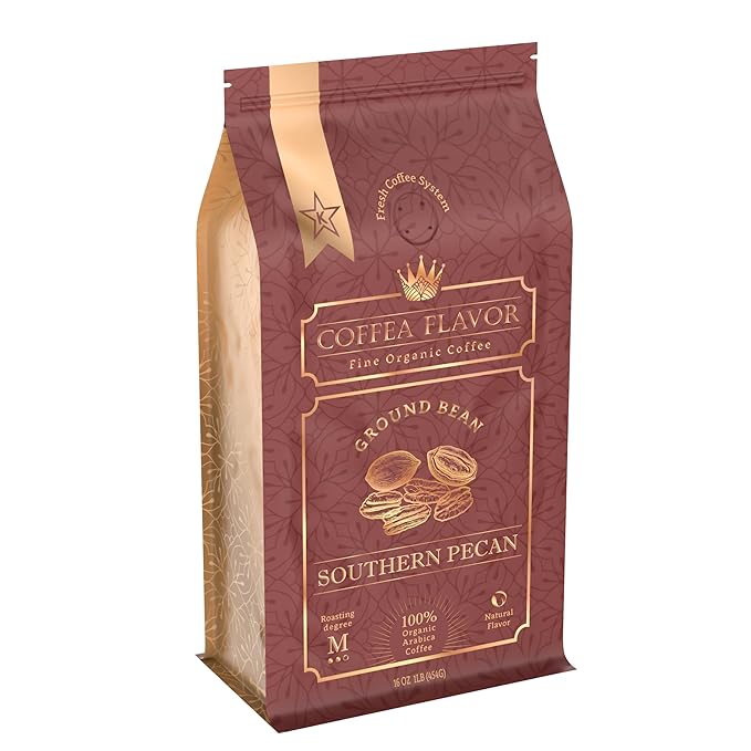 Southern Pecan Flavored Ground Coffee – Medium Roast 100% Arabica Single Origin – Organic Naturally Flavored No Artificial Additives – by Coffea Flavor