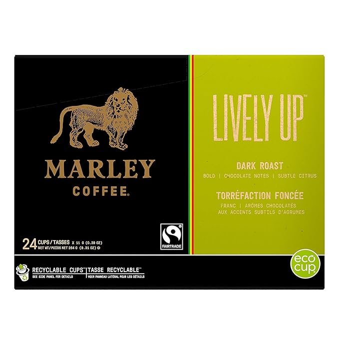 Marley Coffee Lively Up! Single Serve RealCup Organic Espresso Roast for Keurig K-Cup Brewers 96 Count