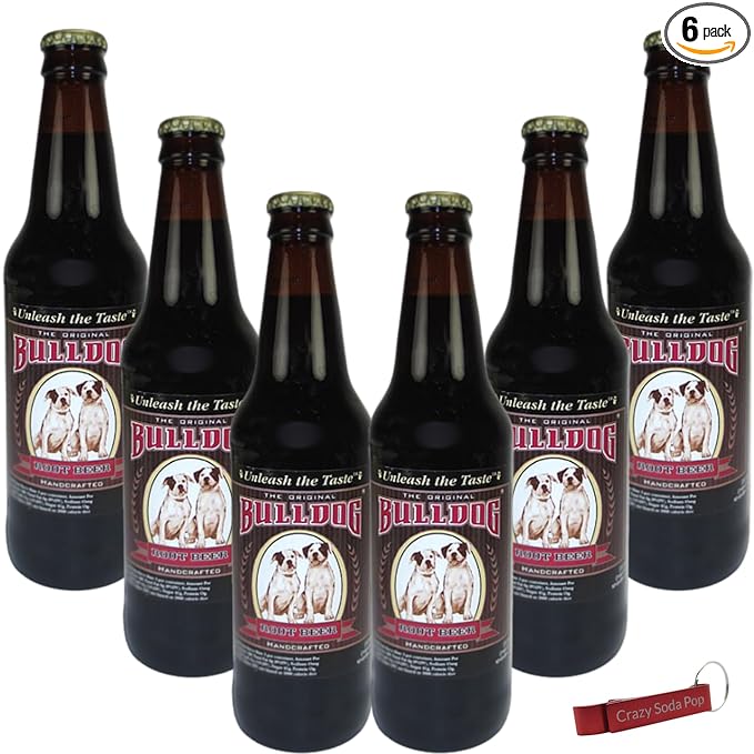 Bulldog Root Beer | Delicious Root Beer with Real Cane Sugar | 12 oz Glass Bottles with Crazy Soda Pop Bottle Opener (6 Pack)
