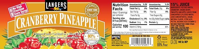 Langers Cranberry Variety Pack Cocktail Raspberry Pineapple Mango 101.4 Fl Oz (Pack of 4)