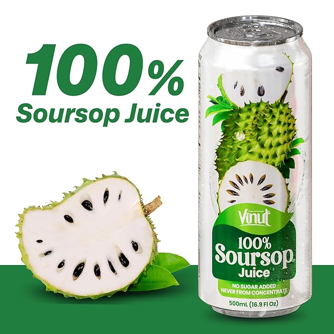 VINUT 100% Soursop Juice No Added Sugar Not From Concentrate 16.9 fl oz (500 mL) Can Pack of 6