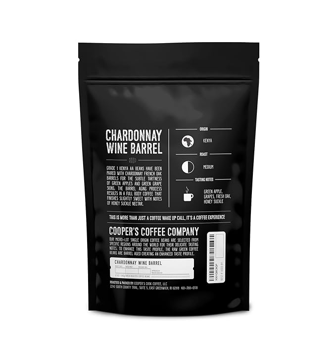 Wine Barrel Chardonnay Aged Kenya AA Beans Incredibly Complex &amp Smooth Roasted Fresh - Whole bean 12oz Bag