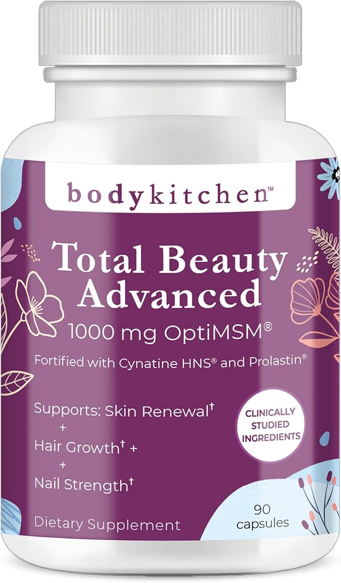 Body Kitchen Total Beauty Advanced Contains Elastin Keratin Biotin and Hyaluronic Acid Supports Hair Growth Skin Renewal Nail Strength Veggie Caps 90 Count