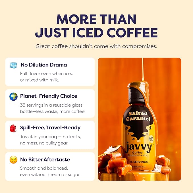 Coffee Concentrate - Limited Release Flavors - Cold Brew Coffee Perfect for Hot or Iced Instant Coffees Hot Drinks Cold Brew Concentrate 35 Servings - Salted Caramel