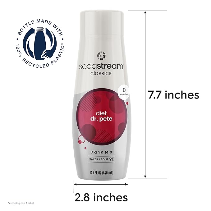 SodaStream - Diet Dr Pete Beverage Mix - For Soda Water Makers - Turns 9.5 Gallons of Sparkling Water into delicious Diet Dr Pete - No sugar or HFCS - 14.9 Fl Oz(Pack of 8)
