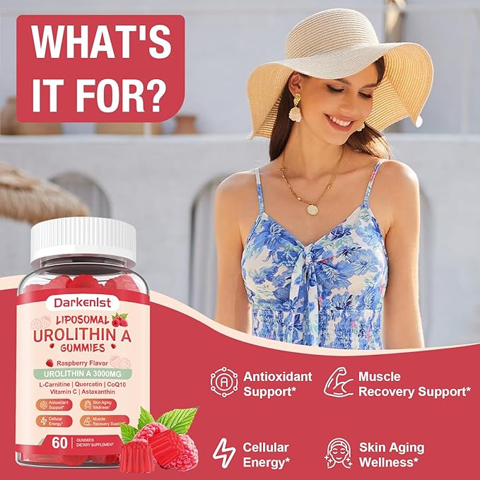 2 Pack Liposomal 3000mg Urolithin A Gummies Complex CoQ10 Resveratrol L-Carnitine Quercetin Astaxanthin | 7-in-1 Mitochondrial Support Supplement for Cellular Support Vitality &amp Wellness Agin