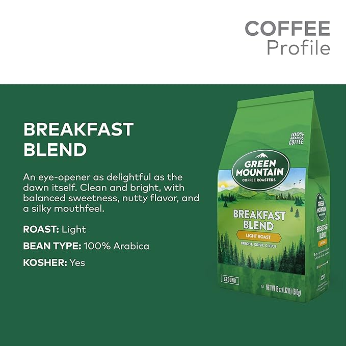 Green Mountain Coffee Roasters Breakfast Blend Ground Coffee Bagged 18 oz (Pack of 2)