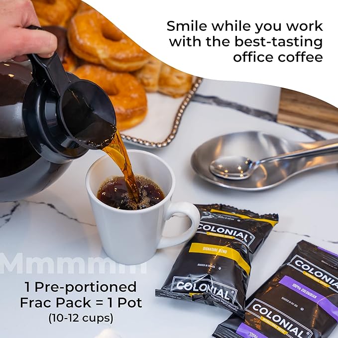 Colonial Coffee Packets Pre Ground Coffee Packs High Caffeine Blend Medium - Dark Roast Bulk Single Pot Bags for Drip Coffee Makers (2.5 oz Bags Pack of 100)
