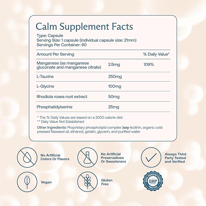 BodyBio Calm - Natural Stress Relief Blend with Rhodiola Glycine &amp Phosphatidylserine - Supports Relaxation Mental Focus &amp Balanced Cortisol - Non - Drowsy Formula