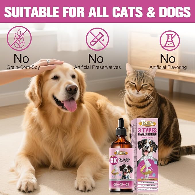 Liquid Collagen for Dogs &amp Cats - Grass-Fed Hydrolyzed - for Joint Hip Skin &amp Coat Nutritional Support