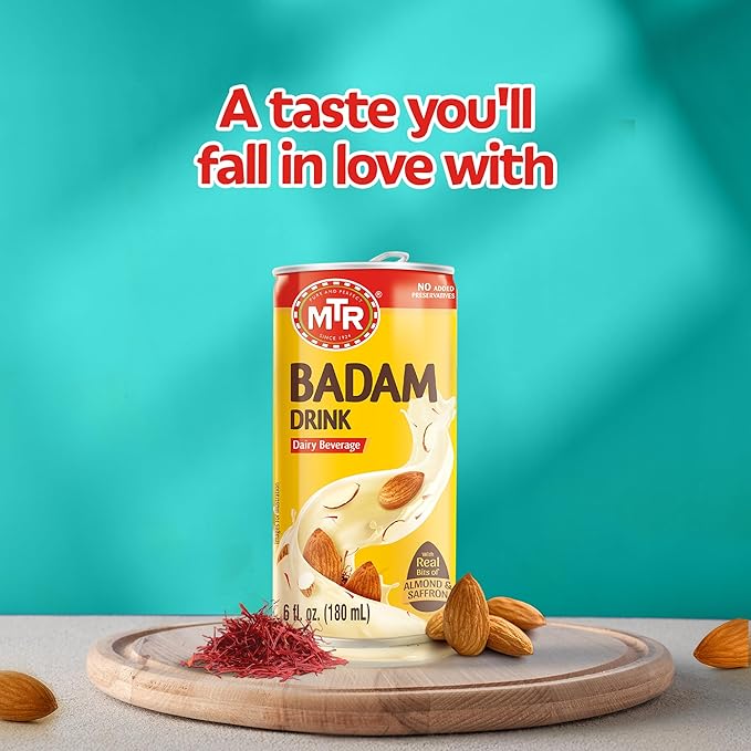 MTR Badam Drink Ready-to-Drink - Authentic Indian Almond Milk Beverage Real Bits of Almond &amp Saffron No Added Preservatives No Added Artificial Flavors &amp Colors Gluten-Free Refreshing Dr