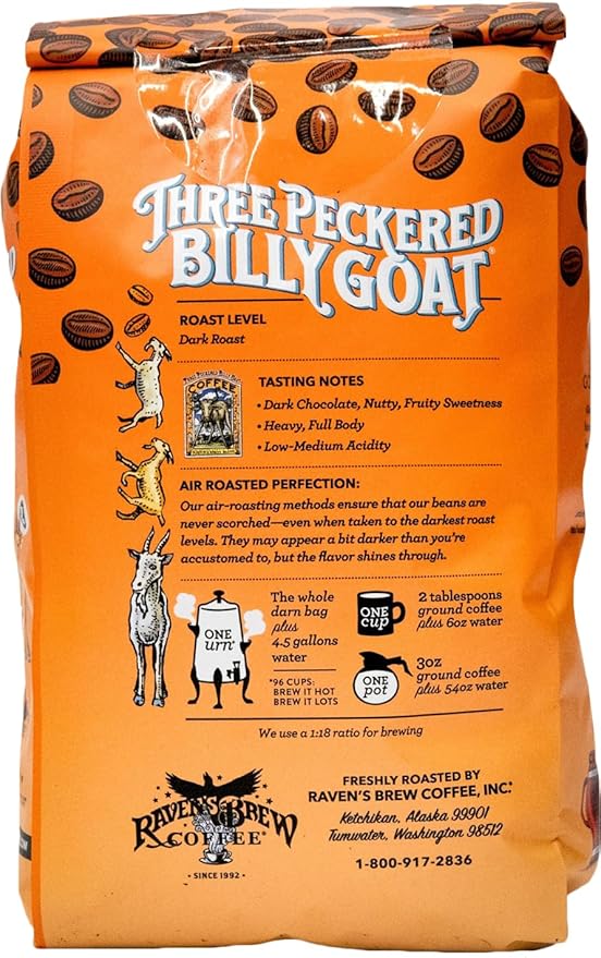 Raven's Brew Coffee High Caffeine Coffee Dark Roast Whole Bean – Three Peckered Billy Goat 2lb