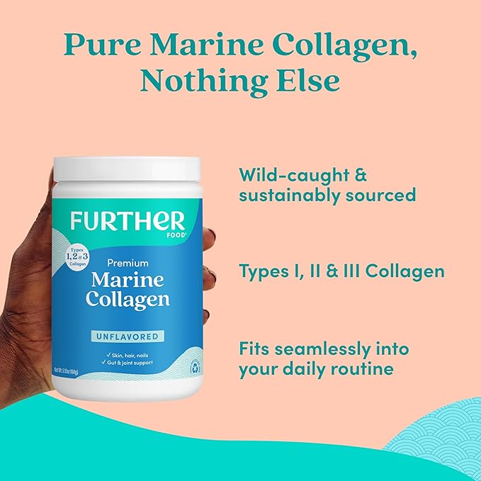 Further Food Unflavored Marine Collagen Peptides Powder Wild-Caught Sustainably Sourced Fish Hydrolyzed Type 1 2 &amp 3 12g Protein 5.93 Oz
