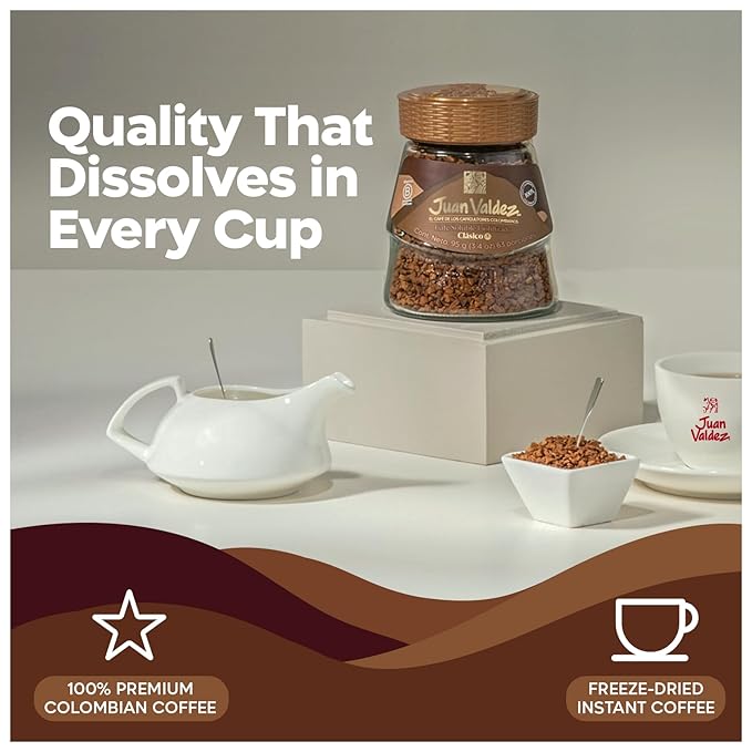 Juan Valdez Freeze Dried Instant 100% Colombian Coffee 3.5 oz Jar Pack of 2 Advanced Freeze-Drying Technique to Preserve Flavor and Aroma Kosher