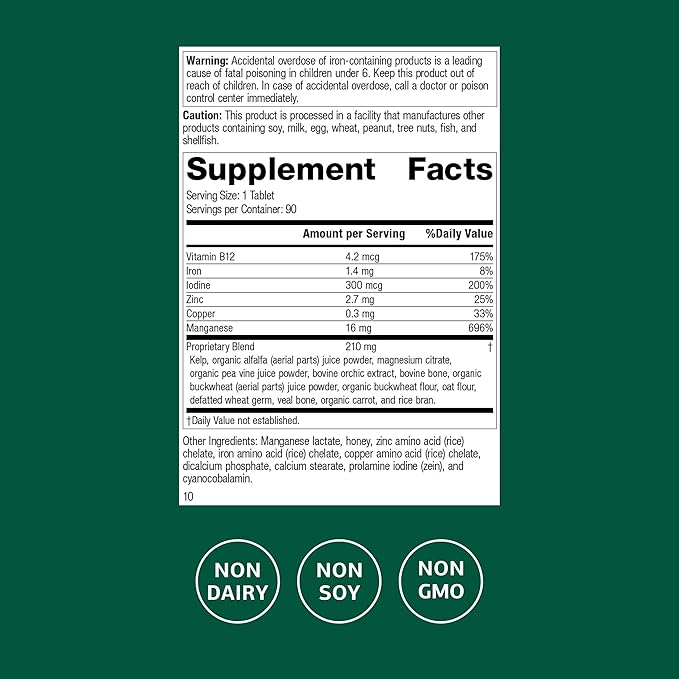 Standard Process Trace Minerals-B12 - Thyroid &amp Cell Functioning Support with Iodine Zinc &amp Copper - Cartilage &amp Bone Health Aid - Non-Dairy &amp Non-Soy - 90 Tablets (90 Servings)