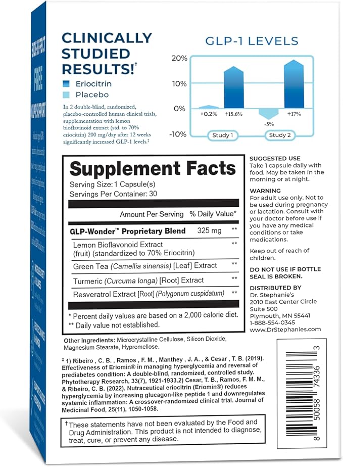 Dr. Stephanie's GLP-Wonder Natural GLP-1 Boosting Supplement - Control Hunger &amp Appetite Fight Cravings - Side-Effect Free Support (Pack of 2)