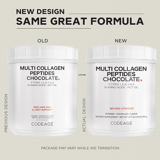 Codeage Multi Collagen Chocolate Protein Powder - Hydrolyzed Bovine Collagen Peptides 5 Collagen Types &amp MCT Oil - Collagen Creamer Chocolate Collagen Peptides - Protein Shakes - Non-GMO - 18.17
